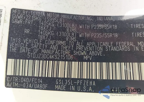 2019 Toyota Sienna Le from USA, damaged, VIN 5TDJZ3DC4KS215106